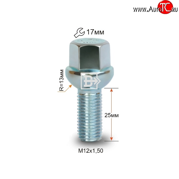 107 р. Колёсный болт длиной 25 мм Вектор M12 1.5 25 под гаечный ключ Honda Life (2008-2010)