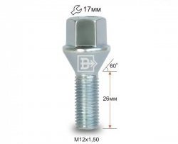 Колёсный болт длиной 26 мм Вектор M12 1.5 26 под гаечный ключ Livan X3 Pro (2022-2025) 