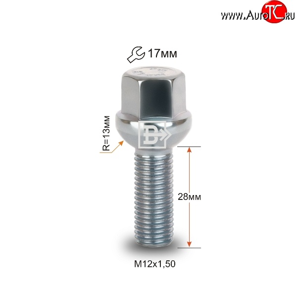 107 р. Колёсный болт длиной 28 мм Вектор M12 1.5 28 под гаечный ключ Changan LAMORE (2023-2025)