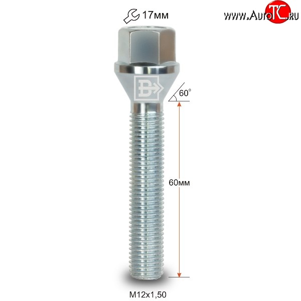 169 р. Колёсный болт длиной 60 мм Вектор M12 1.5 60 под гаечный ключ    с доставкой в г. Тольятти