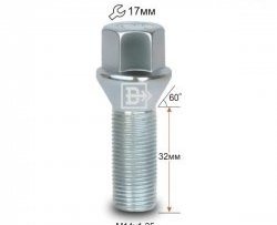 Колёсный болт длиной 32 мм Вектор M14 1.25 32 под гаечный ключ 