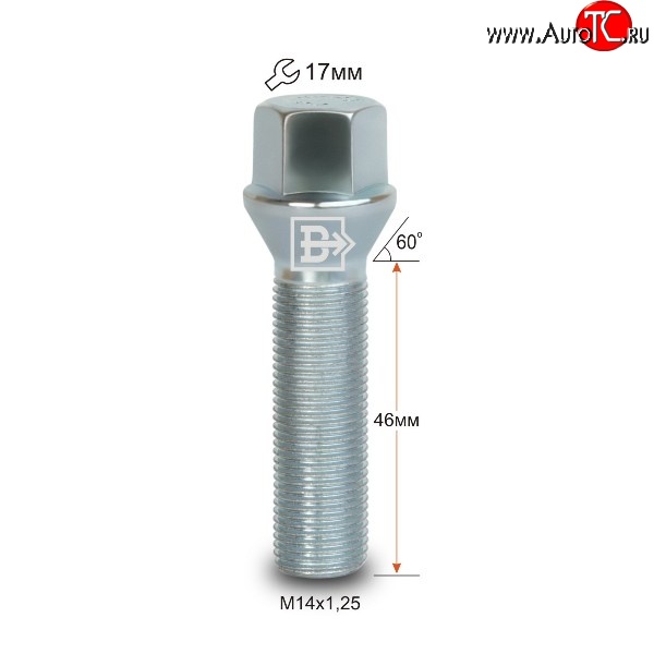 163 р. Колёсный болт длиной 46 мм Вектор M14 1.25 46 под гаечный ключ    с доставкой в г. Тольятти
