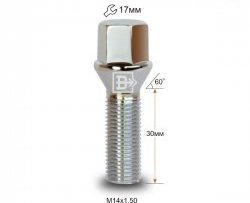 109 р. Колёсный болт длиной 30 мм Вектор M14 1.5 30 под гаечный ключ Geely Tugella FY11,HPBA4 рестайлинг (2022-2025). Увеличить фотографию 1