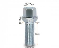 Колёсный болт длиной 32 мм Вектор M14 1.5 32 под гаечный ключ Seat Toledo седан (2011-2018) 