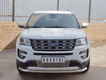 22 949 р. Защита переднего бампера (2 трубыØ63 и 75х42 мм, нержавейка) Russtal Ford Explorer U502 1-ый рестайлинг, 5 дв. (2015-2018)  с доставкой в г. Тольятти. Увеличить фотографию 2