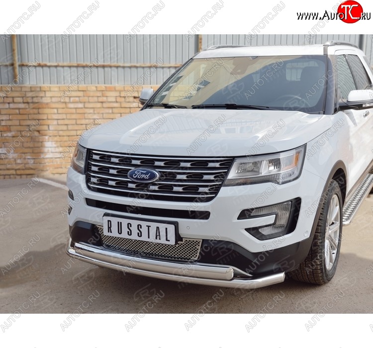 22 949 р. Защита переднего бампера (2 трубыØ63 и 75х42 мм, нержавейка) Russtal Ford Explorer U502 1-ый рестайлинг, 5 дв. (2015-2018)  с доставкой в г. Тольятти