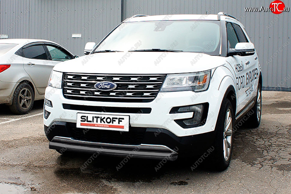 12 999 р. Защита переднего бампера Slitkoff (d76 мм) Ford Explorer U502 1-ый рестайлинг, 5 дв. (2015-2018) (Сталь с полимерным покрытием. Цвет: чёрный)  с доставкой в г. Тольятти