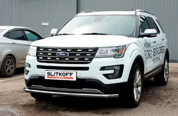 9 499 р. Защита переднего бампера Slitkoff (Ø 57 мм).  Ford Explorer  U502 (2015-2018) 1-ый рестайлинг, 5 дв. (Сталь с полимерным покрытием. Цвет: серебристый)  с доставкой в г. Тольятти. Увеличить фотографию 1