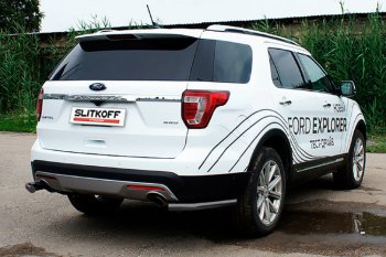 7 749 р. Защита заднего бампера Slitkoff (Ø 57 мм, уголки)  Ford Explorer  U502 (2015-2018) 1-ый рестайлинг, 5 дв. (Цвет: черный)  с доставкой в г. Тольятти. Увеличить фотографию 1