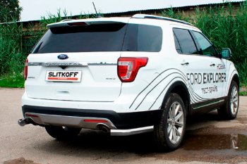 8 849 р. Защита заднего бампера Slitkoff (Ø 76 мм, уголки)  Ford Explorer  U502 (2015-2018) 1-ый рестайлинг, 5 дв. (Сталь с полимерным покрытием. Цвет: серебристый)  с доставкой в г. Тольятти. Увеличить фотографию 1