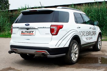 Защита заднего бампера Slitkoff (d76 мм, уголки) Ford (Форд) Explorer (Експлорер)  U502 (2017-2019) U502 2-ой рестайлинг, 5 дв.