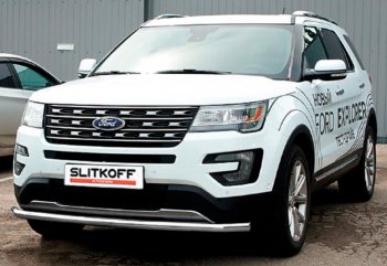 9 499 р. Защита переднего бампера Slitkoff (Ø 57 мм).  Ford Explorer  U502 (2017-2019) 2-ой рестайлинг, 5 дв. (Сталь с полимерным покрытием. Цвет: серебристый)  с доставкой в г. Тольятти. Увеличить фотографию 1