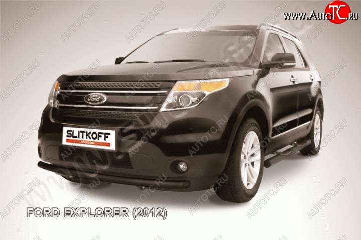 9 499 р. Защита переднего бампера d57 Slitkoff Ford Explorer U502 дорестайлинг (2010-2016) (Цвет: серебристый)  с доставкой в г. Тольятти