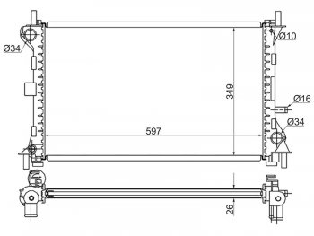Радиатор двигателя SAT (трубчатый, МКПП/АКПП, 1.6/1.8/2.0) Ford Focus 1 хэтчбэк 3 дв. дорестайлинг (1998-2002)