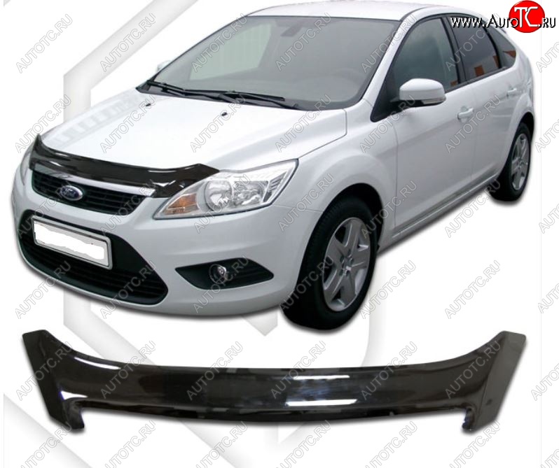 2 099 р. Дефлектор капота CA-Plastiс  Ford Focus  2 (2007-2011) хэтчбэк 3 дв. рестайлинг, хэтчбэк 5 дв. рестайлинг (Classic черный, Без надписи)  с доставкой в г. Тольятти