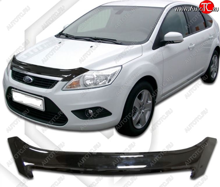 2 099 р. Дефлектор капота CA-Plastiс  Ford Focus  2 (2007-2011) седан рестайлинг (Classic черный, Без надписи)  с доставкой в г. Тольятти