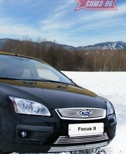 Декоративные вставки воздухозаборника в бампер Souz-96 Ford Focus 2 хэтчбэк 3 дв. дорестайлинг (2004-2007)