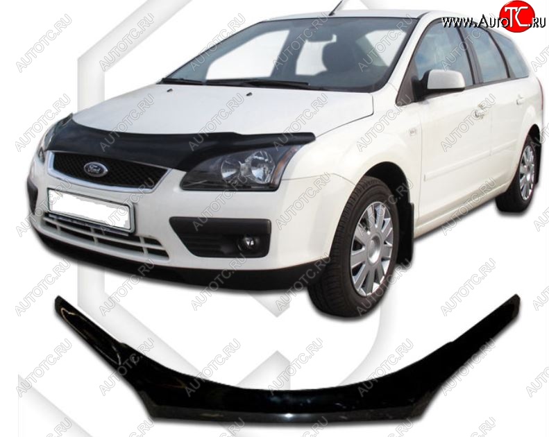 2 499 р. Дефлектор капота CA-Plastiс exclusive  Ford Focus  2 (2004-2008)  седан дорестайлинг, универсал дорестайлинг, хэтчбэк 3 дв. дорестайлинг, хэтчбэк 5 дв. дорестайлинг (Classic черный, Без надписи)  с доставкой в г. Тольятти