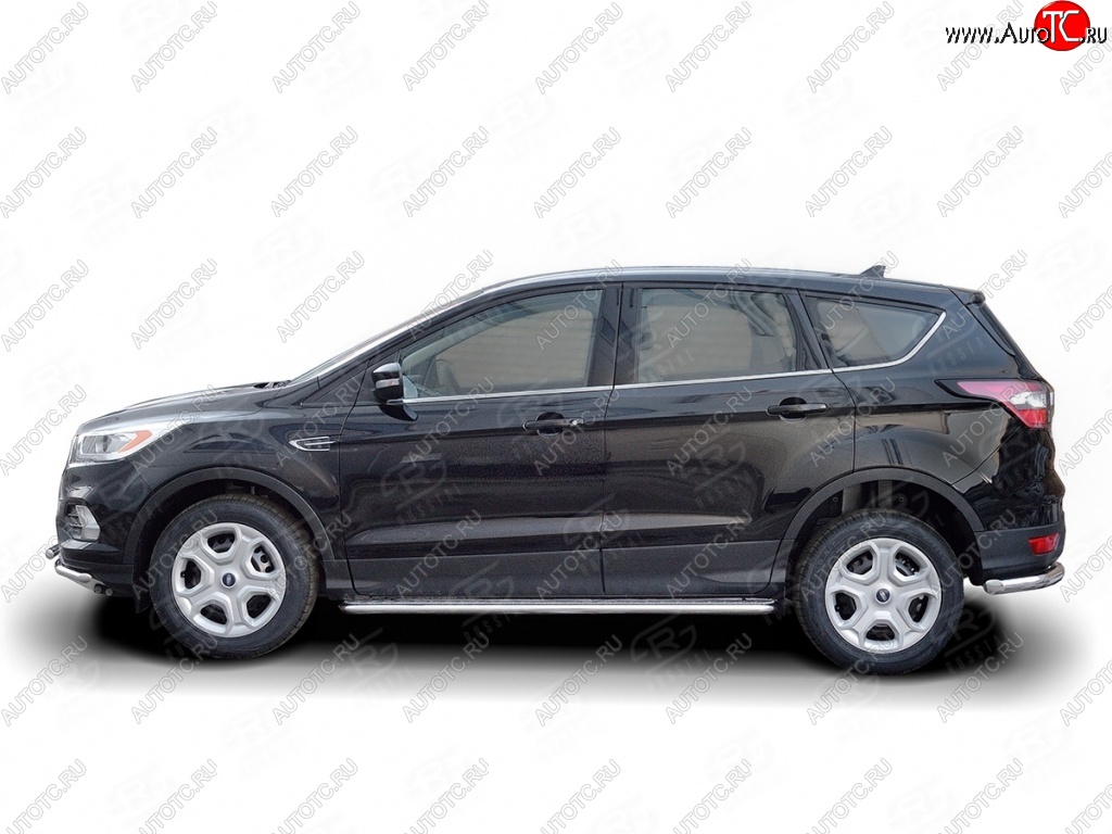 24 649 р. Порожки для ног (Ø42) SLITKOFF Ford Kuga 2 рестайлинг (2016-2019) (лист - алюминий, профиль - нержавейка)  с доставкой в г. Тольятти