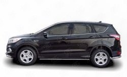 Защита порогов из овальной трубы диаметром 75x42 мм с проступью Russtal Ford Kuga 2 рестайлинг (2016-2019)