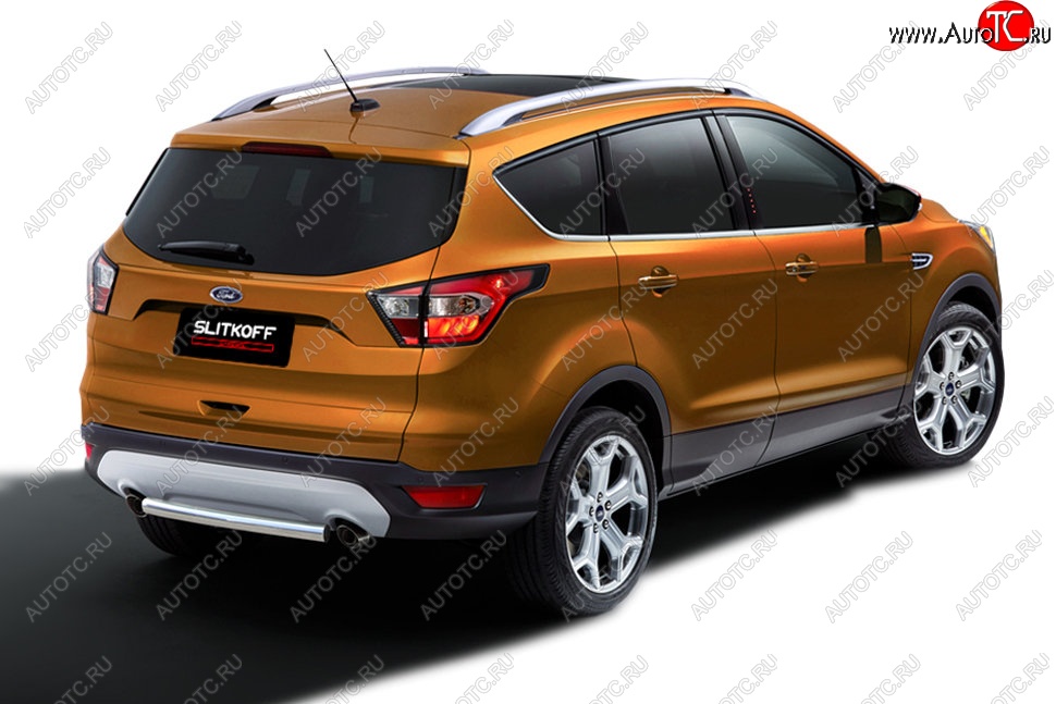 6 499 р. Защита заднего бампера Slitkoff (d57, короткая)  Ford Kuga  2 (2016-2019) рестайлинг (Нержавейка, Без окраски)  с доставкой в г. Тольятти