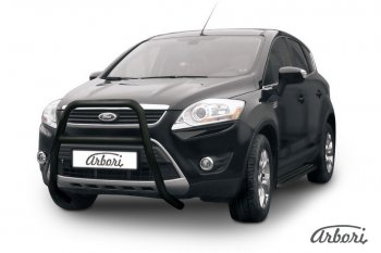 Защита переднего бампера Arbori (высокая с 1 перемычкой, черная, d57 mm) Ford Kuga 1 (2008-2013)