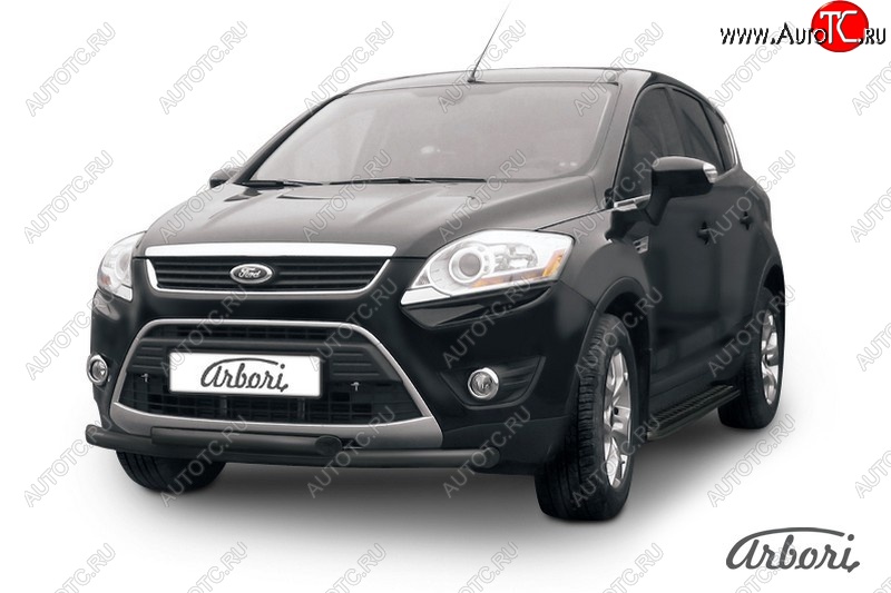 1 349 р. Защита переднего бампера Arbori (черная, 2 трубы d57 и 57 mm) Ford Kuga 1 (2008-2013)  с доставкой в г. Тольятти