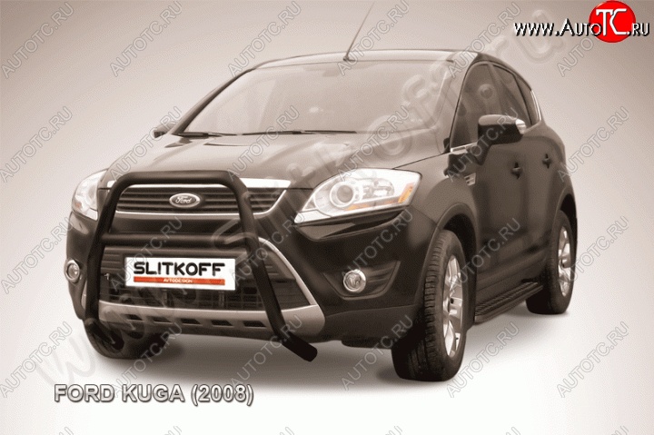 14 849 р. Кенгурятник d57 Slitkoff (высокий, с перемычкой) Ford Kuga 1 (2008-2013) (Цвет: серебристый)  с доставкой в г. Тольятти