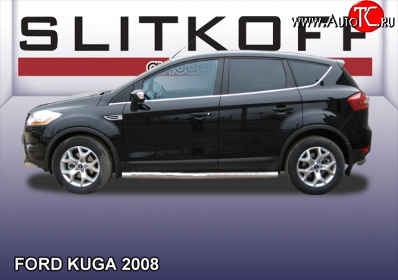 14 999 р. Защита порогов из круглой трубы диаметром 76 мм Slitkoff Ford Kuga 1 (2008-2013) (Нержавейка, Полированная)  с доставкой в г. Тольятти