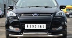 Защита переднего бампера (2 трубыØ76 мм, нержавейка) SLITKOFF Ford (Форд) Kuga (Куга)  2 (2013-2016) 2 дорестайлинг