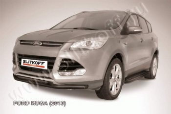 8 199 р. Защита переднего бампера Slitkoff (труба d57/d57)  Ford Kuga  2 (2013-2016) дорестайлинг (Цвет: серебристый)  с доставкой в г. Тольятти. Увеличить фотографию 1