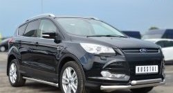 13 849 р. Защита порогов из круглой трубы диаметром 63 мм Russtal Ford Kuga 2 дорестайлинг (2013-2016) (Защита порогов с со скосами на торцах (вариант 1))  с доставкой в г. Тольятти. Увеличить фотографию 2