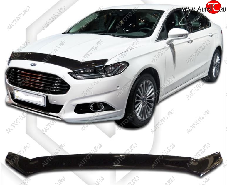 2 099 р. Дефлектор капота CA-Plastiс  Ford Mondeo  MK5 CD391 (2014-2018) дорестайлинг седан (Classic черный, Без надписи)  с доставкой в г. Тольятти