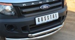 24 499 р. Защита переднего бампера (2 трубыØ76 и 63 мм, нержавейка) SLITKOFF Ford Ranger RapCab дорестайлинг (2011-2016)  с доставкой в г. Тольятти. Увеличить фотографию 2