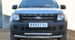 Защита переднего бампера (2 трубыØ76 и 63 мм, нержавейка) SLITKOFF Ford Ranger RapCab дорестайлинг (2011-2016)