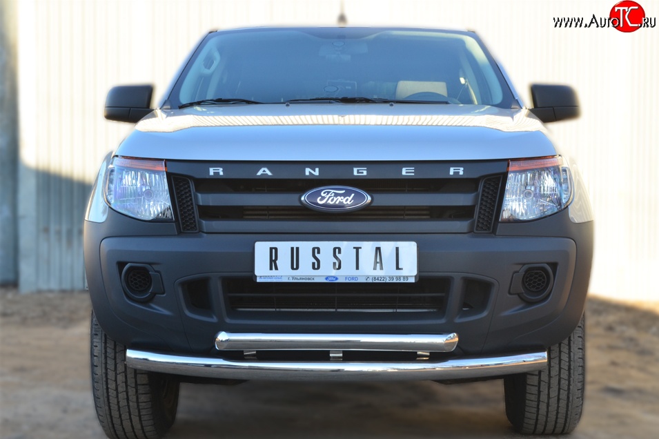 24 499 р. Защита переднего бампера (2 трубыØ76 и 63 мм, нержавейка) SLITKOFF Ford Ranger RapCab дорестайлинг (2011-2016)  с доставкой в г. Тольятти