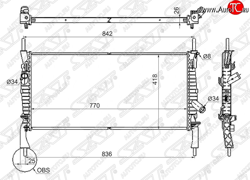 8 699 р. Радиатор двигателя SAT (пластинчатый, 2.2TD/2.3/2.4TD, МКПП) Ford Transit цельнометаллический фургон (2006-2014)  с доставкой в г. Тольятти