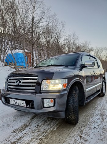 2 999 р. Дефлектор капота CA-Plastiс exclusive  INFINITI QX56  JA60 (2004-2007) дорестайлинг (Classic черный, Без надписи)  с доставкой в г. Тольятти. Увеличить фотографию 2