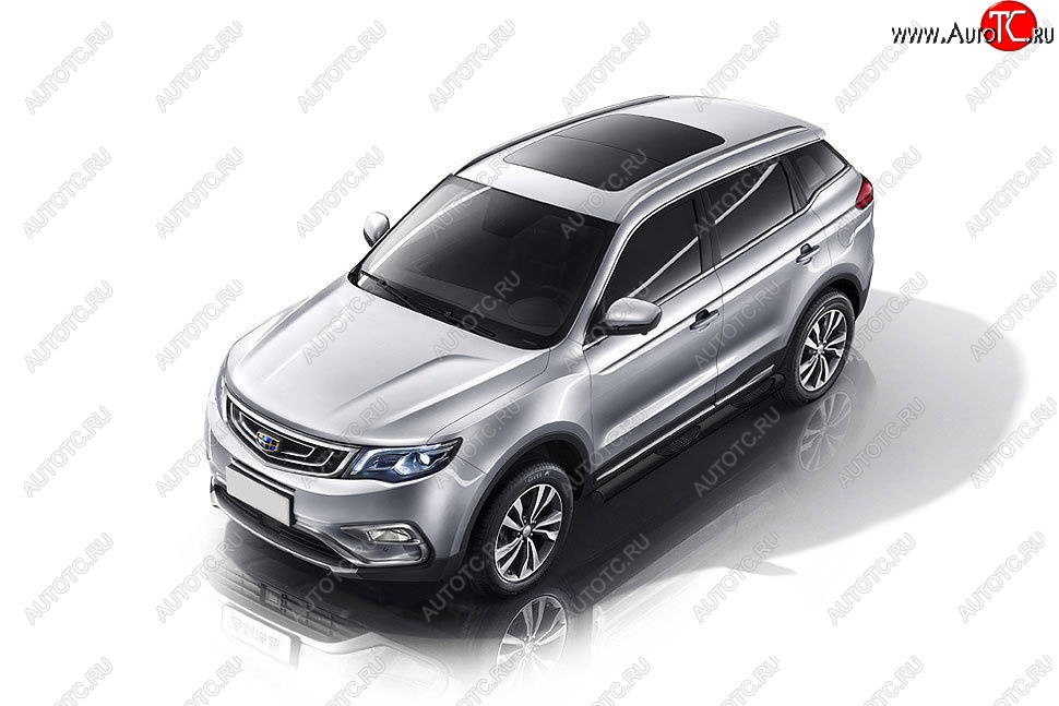 13 749 р. Защита порогов Slitkoff (d76, с проступями) Geely Atlas NL3 (2016-2022) (Сталь с полимерным покрытием. Цвет: чёрный)  с доставкой в г. Тольятти