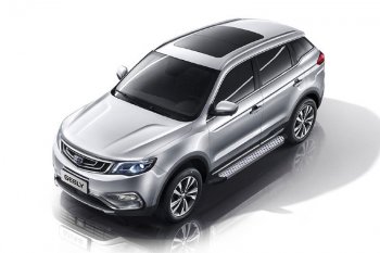 Пороги алюминиевые Slitkoff Geely Atlas NL3 (2016-2022)  (Standart Silver)