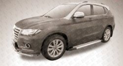 10 699 р. Алюминиевые пороги Slitkoff Luxe Silver Haval H2 (2014-2021)  с доставкой в г. Тольятти. Увеличить фотографию 2