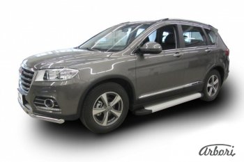 Порожки для ног Arbori Optima Silver Haval H6 дорестайлинг (2016-2019)