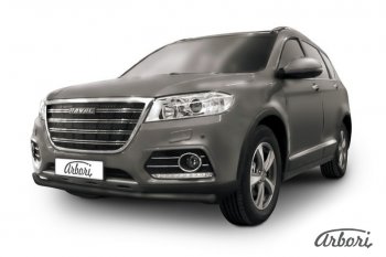 Защита переднего бампера Arbori (черная, 1 труба d57 mm). Haval H6 дорестайлинг (2016-2019)