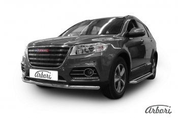 Защита переднего бампера Arbori (нержавейка, 1 труба d57 mm) Haval H6 дорестайлинг (2016-2019)