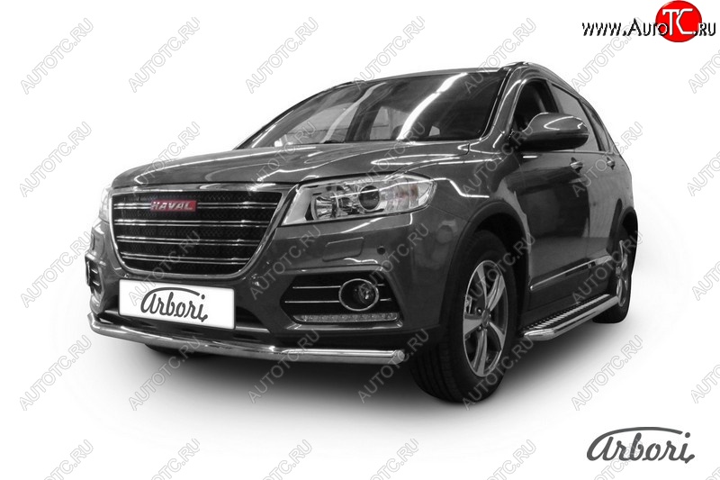 20 499 р. Защита переднего бампера Arbori (нержавейка, 1 труба d57 mm) Haval H6 дорестайлинг (2016-2019)  с доставкой в г. Тольятти