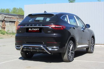 Защита заднего бампера (Ø42 мм, нержавейка) Slitkoff Haval F7x дорестайлинг (2019-2022)