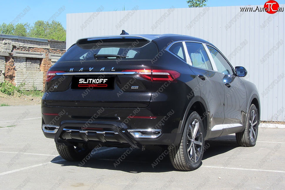 10 849 р. Защита заднего бампера (Ø42 мм скоба, окрашенная) Slitkoff Haval F7x дорестайлинг (2019-2022) (цвет: черный)  с доставкой в г. Тольятти