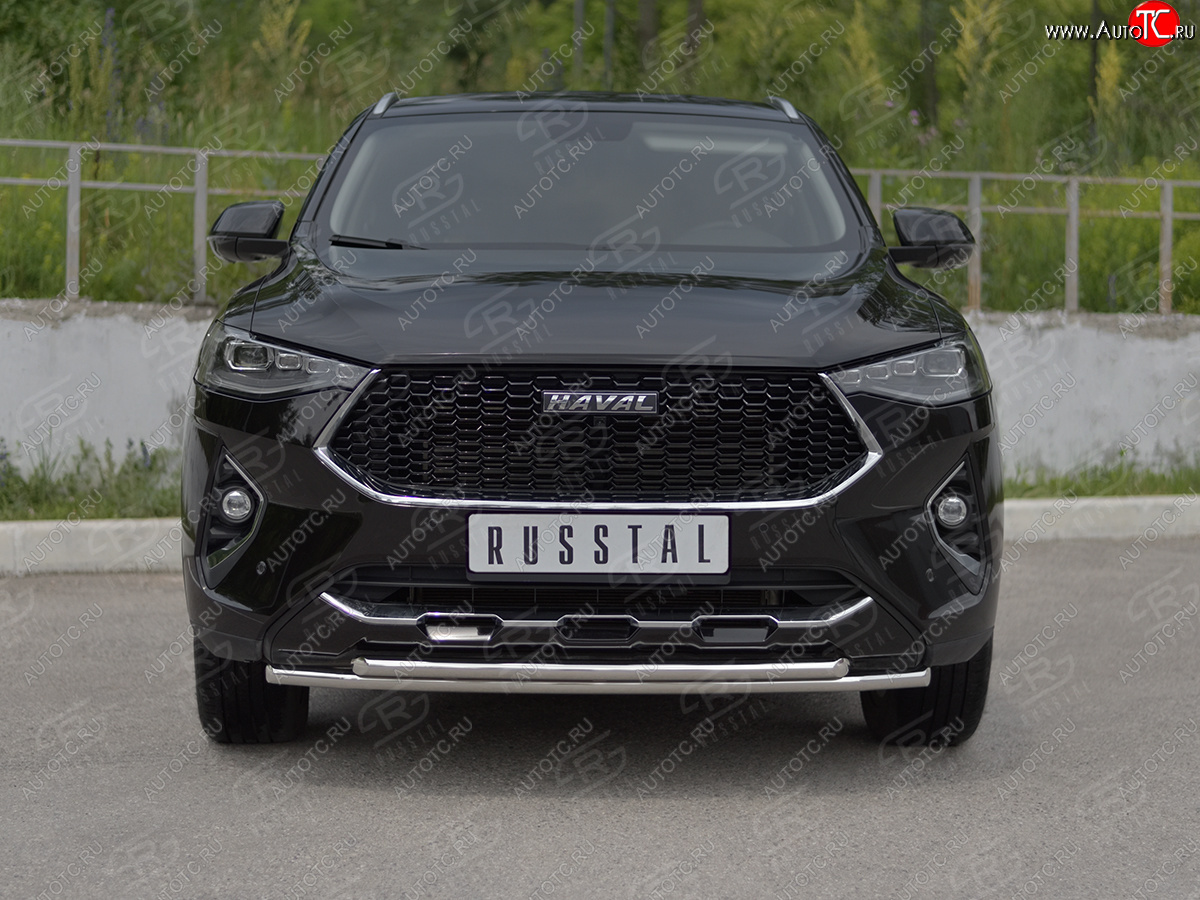 13 999 р. Защита переднего бампера (Ø42 мм, нержавейка, 4WD) SLITKOFF Haval F7x дорестайлинг (2019-2022) (полированная нержавейка)  с доставкой в г. Тольятти