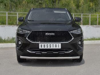 Защита переднего бампера (Ø63 мм секции, нержавейка, 1,5 4WD) SLITKOFF Haval F7x дорестайлинг (2019-2022)