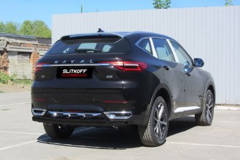 Защита заднего бампера (d57+d42) Slitkoff Haval (Хавал) F7x (ф7икс) (2019-2022) дорестайлинг ()